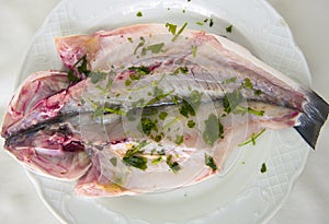 Dish with a sea bass fesca and parsley photo