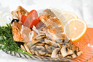 Sea bass fillet with mushrooms