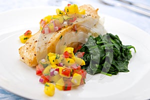 Sea bass with mango salsa