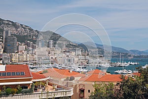 Sea bay and city on hillside. Monte Carlo, Monaco