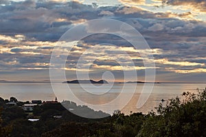 Sea bay sunset landscape, Oban, New Zealand