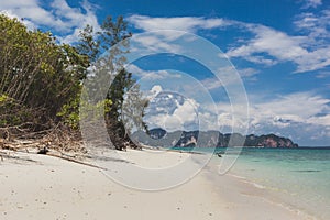 Sea beach blue sky sand sun daylight relaxation landscape, Phuket Thailand.