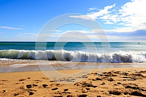 Sea beach blue sky sand sun daylight relaxation landscape viewpoint for design postcard and calendar