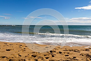Sea beach blue sky sand sun daylight relaxation landscape viewpoint for design postcard and calendar