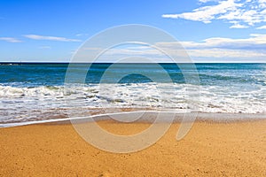 Sea beach blue sky sand sun daylight relaxation landscape viewpoint for design postcard and calendar