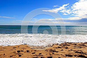 Sea beach blue sky sand sun daylight relaxation landscape viewpoint for design postcard and calendar