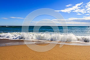 Sea beach blue sky sand sun daylight relaxation landscape viewpoint for design postcard and calendar