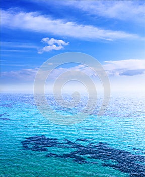 Sea beach blue sky sand sun daylight relaxation landscape viewpoint for design postcard and calendar in Crete, Greece,