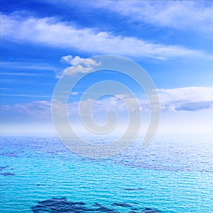 Sea beach blue sky sand sun daylight relaxation landscape viewpoint for design postcard and calendar in Crete, Greece,