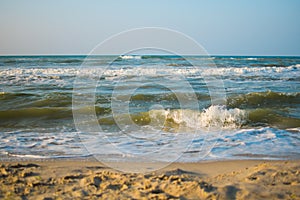 Sea beach blue sky sand sun daylight relaxation landscape viewpoint for design postcard and calendar i