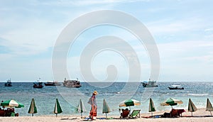 Sea beach blue sky sand sun daylight relaxation landscape viewpoint for design postcard and calendar in thailand