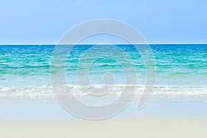Sea beach, blue sky, sand, sun, daylight, relaxation, landscape viewpoint for design postcard and calendar in thailand