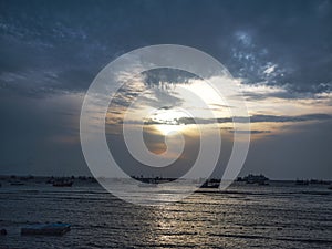 Sea beach blue sky sand sunrise at samaesarn, Thailand photo