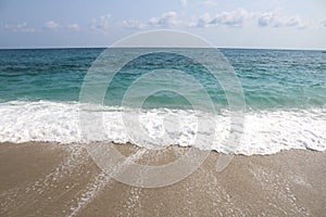 Sea beach and blue sky sun daylight relaxation landscape viewpoint for design postcard ,calendar or background of modeling