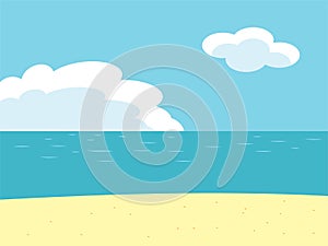 Sea beach landscape. Ocean view horizontal panorama, water sand and clouds. Vector illustration beach va