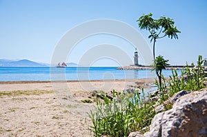 Sea beach and lighthouse in Alanya, Turkey