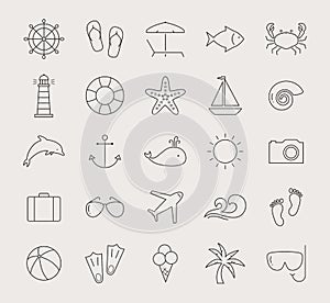 Sea and beach line icons. Vector set.