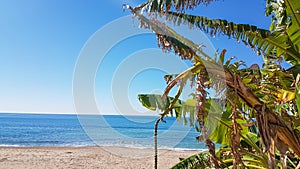 Sea beach umbrellas in preveza kanali greece