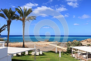 Sea and beach view from the hotel area on Cyprus photo