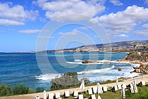 Sea and beach view from the hotel area on Cyprus photo