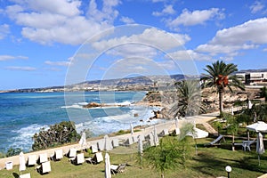 Sea and beach view from the hotel area on Cyprus photo