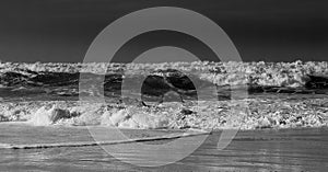 Sea, beach, water, waves, BlackandWhite, Monochrome