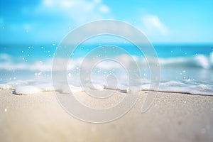 Sea beach with white sand beach blue sky with clouds, Summer Holiday background