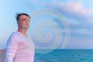 Sea beach young portrait happy guy taking millennial backpack selfie, from smiling vacation in travel from phone person