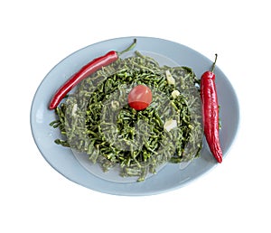 Sea Beans appetizer with yoghurt isolated on a white background. Turkish cuisine appetizers