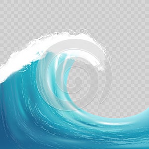 Sea big wave with white foam. Realistic vector image