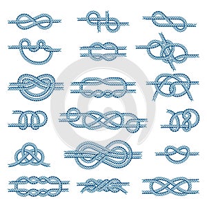 Sea boat knots vector set illustration on white