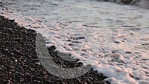 Sea Braking Against Stones And Pebbles On a Beach, Waves of Pure Water