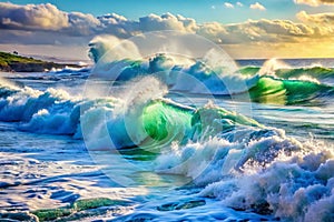 Sea breakers. Sea waves and breakers with foam