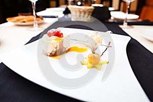 Sea buckthorn cheese cake served on a plate