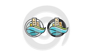 Sea building beach logo icon vector