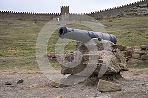 Sea cannon in the old Genoese fortress in Crimea