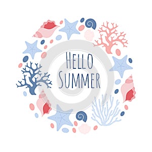 Starfish, Seashells, Corals. Vector Illustration
