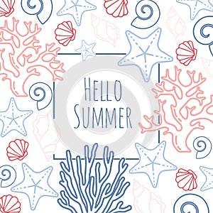 Starfish, Seashells and Corals. Vector Illustration