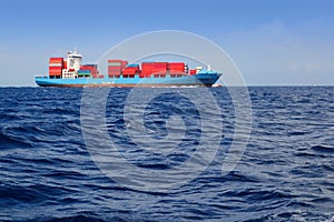 Sea cargo merchant ship sailing blue ocean