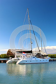 Sea catamaran in a harbor
