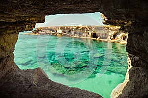 Sea cave arch viewpoint near Cape Greko, Capo Greco, Ayia Napa and Protaras on Cyprus island, Mediterranean Sea. Breathtaking photo