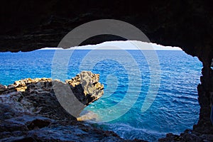 Sea cave near Cape Greko of Ayia Napa and Protaras on Cyprus island, Mediterranean Sea.