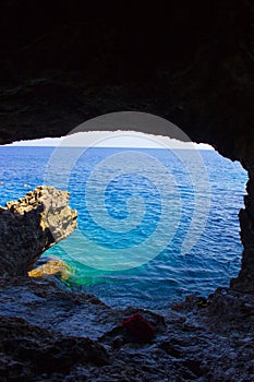 Sea cave near Cape Greko of Ayia Napa and Protaras on Cyprus island, Mediterranean Sea.