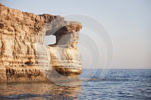 Sea caves. Cavo greco cape. .Cyprus. Mediterranean sea sunset la