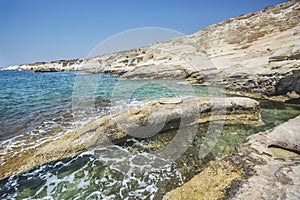 Sea caves near Paphos. Cyprus landscape. White cliffs