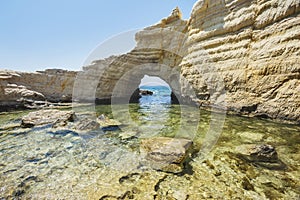 Sea caves near Paphos. Cyprus landscape. White cliffs