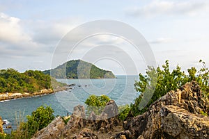 Sea cliff with sunset  at Noen-nangphaya view point Chanthaburi, Thailand