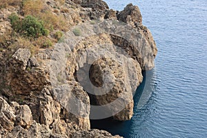 Sea, cliffs and cave in Antalya, Turkey