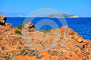 Sea, cliffs and sergeant island in Bodrum Turkey photo