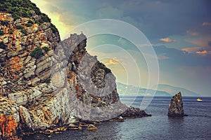 Sea cliffs at sunset. Crimea landscape. Nature background